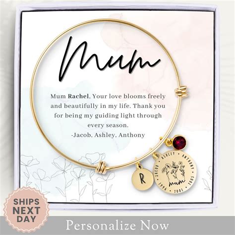 Personalized Mum Bracelet Gift for Mum Bangle Bracelet Mothers Day Gift ...