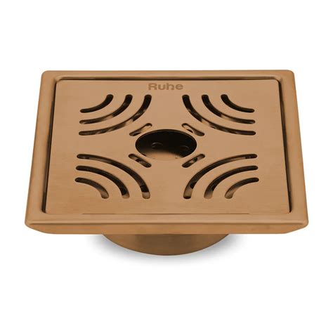 Emerald Square Flat Cut Floor Drain in Antique Copper PVD Coating (6 x ...