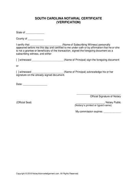 Fillable Online Free South Carolina Notary Acknowledgement Forms ...