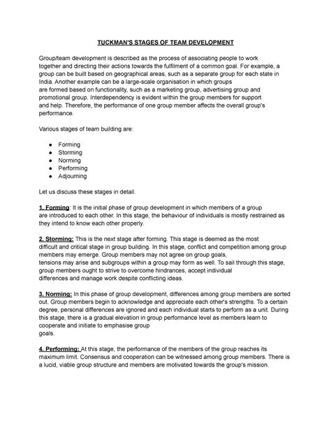 Tuckman'S Stages OF TEAM Development - TUCKMAN'S STAGES OF TEAM ...