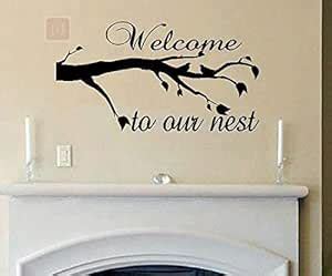 ISEE 360®Welcome to Our NEST Tree Branch Birds Decal Sticker (Black ...