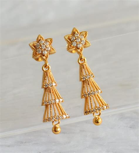 Gold tone cz white long flower earrings dj-48183 – dreamjwell