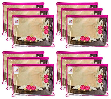 Fun Homes Non Woven 12 Pieces Single Packing Saree Cover Set (Pink ...