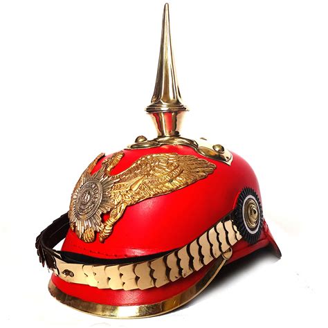 Buy AnNafi Red German Pickelhaube Helmet | Leather Pickelhauben ...