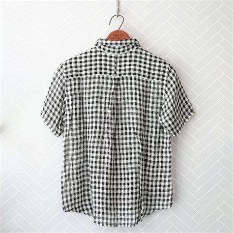 R&D.M.Co- no.1304 GINGHAM GAUZE HALF SLEEVE SHIRT Black M | Cieloazulmat