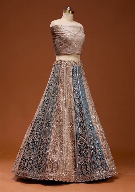 Buy Navy Blue Sequins Velvet Semi-Stitched Lehenga - Koskii