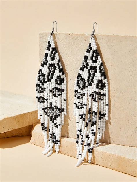 SHEIN European And American Fashion Handmade Beaded Black Leopard Print ...