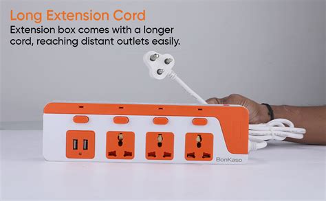 BonKaso 5-Socket Power Strip with Dual USB - 5 AC Sockets, 2 USB, 1.5m ...