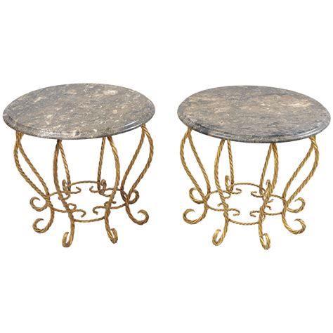 Pair Hollywood Regency Gold Gilt Iron Square Glass Top Brutalist Low ...