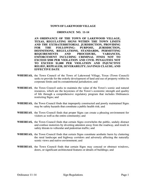 Fillable Online lakewoodvillagetx TOWN OF LAKEWOOD VILLAGE AN ORDINANCE ...