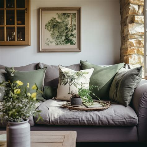 Elevate Your Grey Sofa with Cream and Green Cushions 🍃🛋️ | Green ...