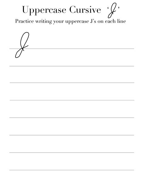 Cursive 'J' worksheets to practice capital, upper and lowercase letter ...