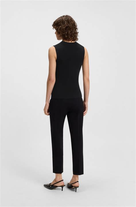 BOSS - Ribbed-knit top with mock neckline - Black