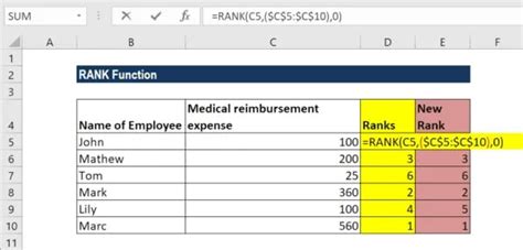 Using Rank Function in Excel 的图像结果