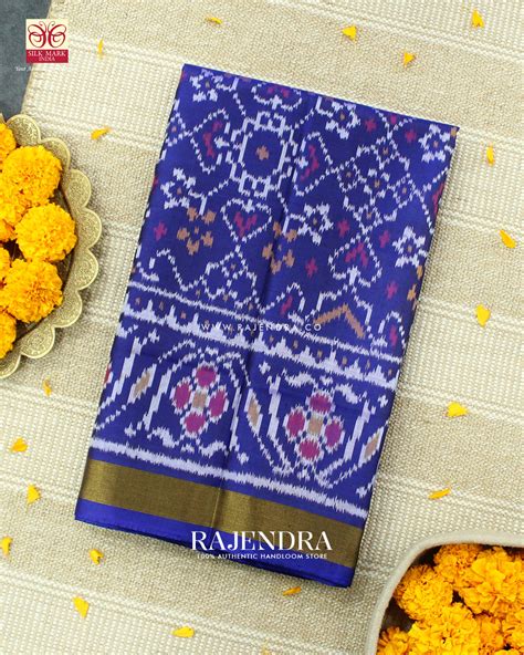 Traditional Navratna Manekchowk Mix Design Blue Single Ikat Rajkot Pat ...