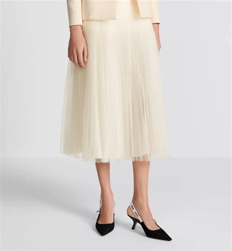 Mid-Length Pleated Skirt Ecru Plumetis Tulle | DIOR