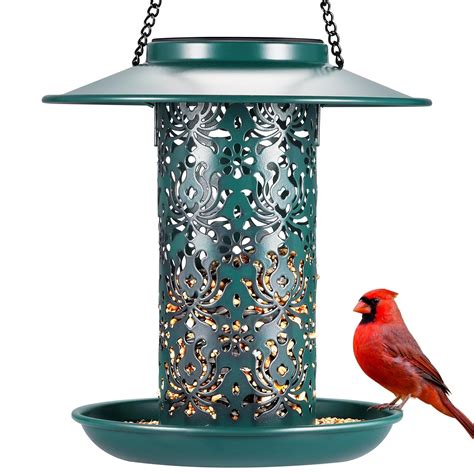 SWEETFULL Solar Bird Feeders for Outside Metal Outdoor Hanging,Wild ...