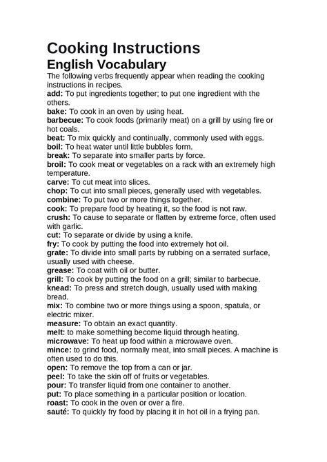 Image result for Cooking Vocabulary Examples