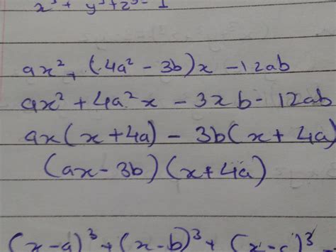 Solve for x. ax2 + (4a2 - 3b)x - 12ab = 0 - Brainly.in