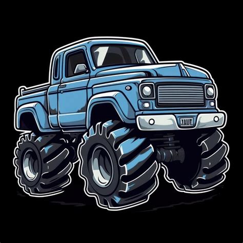 Blue monster truck sticker graphic with white border and black outline ...