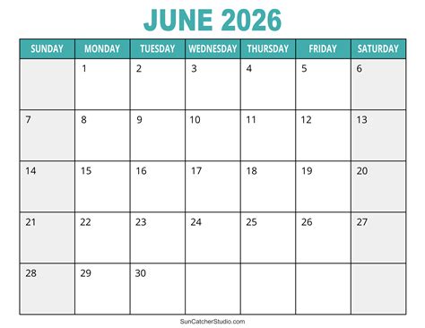 June 2026 Calendar (Free Printable) – Free Printables, Lettering, SVG ...