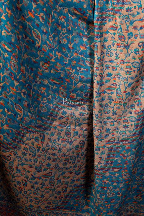 Pashtush Women Faux Pashmina, Woven Design Jamawar Shawl, Blue Beige ...