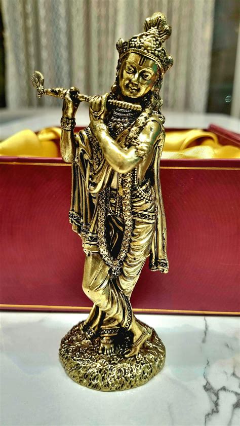 Brass Standing Krishna idol Playing Flute (6 Inch)