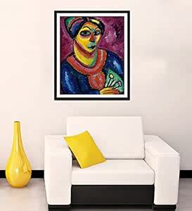 Tallenge - Beautiful Woman with a Hand Fan - Large Size Framed Digital ...