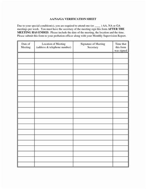 Printable Aa Sign In Sheet