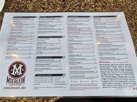 Moerlein Lager House Menu - Updated October 2025