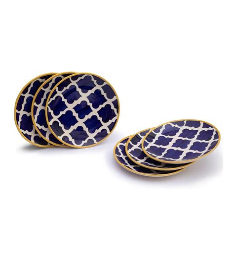 Buy Phezent Blue Umrao Plates Pair Handpainted Ceramic Small Side ...