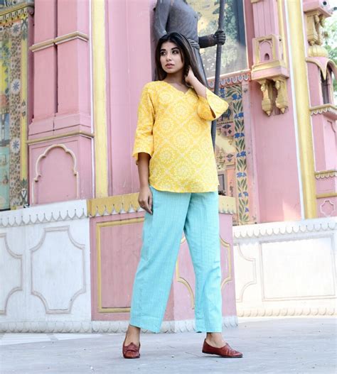 Buy India Short Kurta Top Set Trousers Top Tunic Set Bandhani Printed ...