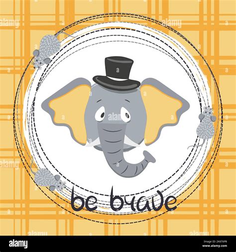 Cute cartoon elephant and mice vector illustration for kids. Baby print ...