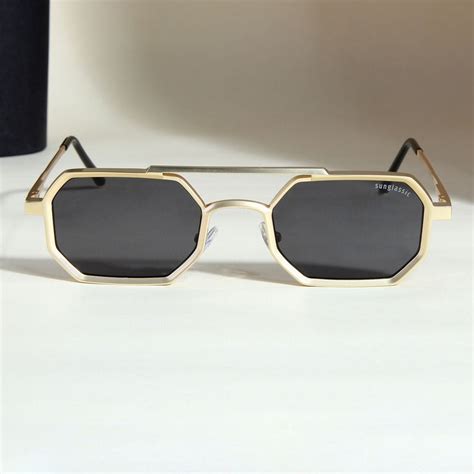 Commando V1 Rectangle Gold Black Sunglasses | Shop Sunglassic ...