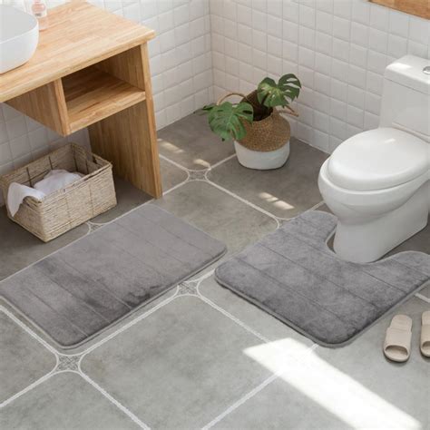 Barelli Bath Mat Contour 50cm x 50cm Non-Slip Memory Foam Grey ...