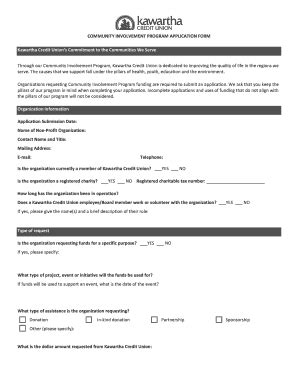Fillable Online COMMUNITY INVOLVEMENT PROGRAM APPLICATION FORM Kawartha ...