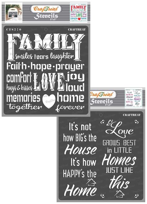 CrafTreat Home Quote Stencils for Craft and Art - Family and Happy Home ...