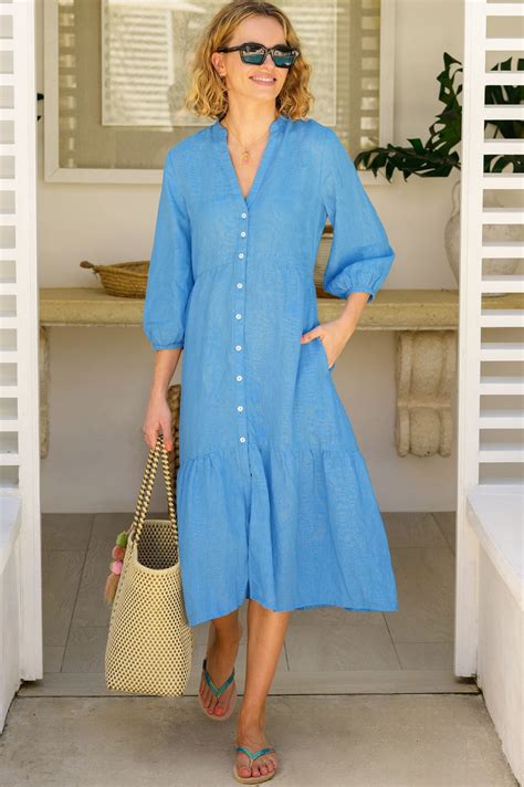 Aspiga Ladies Sustainable Charlotte Dress Linen Cornflower Blue Summer ...
