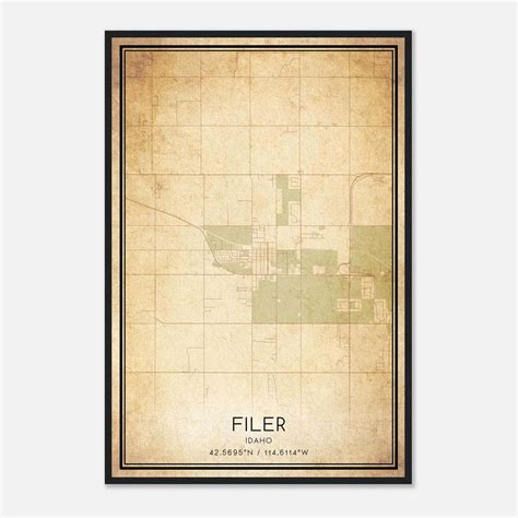 Vintage Filer Idaho Map Poster, Filer ID City Road Wall Art Print ...