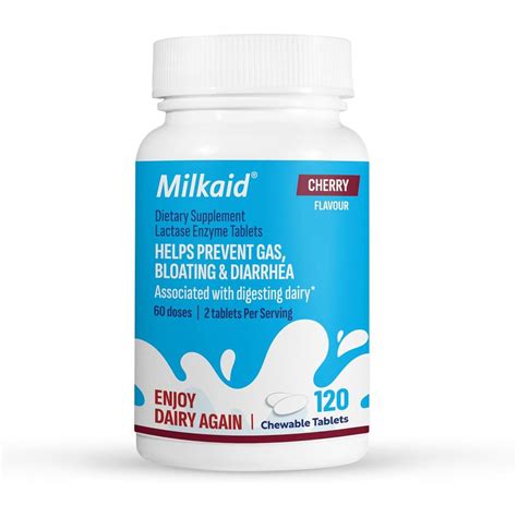 Milkaid Lactase Enzyme Chewable Tablets for Lactose Intolerance Relief | Prevents Gas, Bloating ...