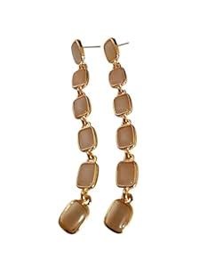 Buy Linear Drop Earrings, Gold-Tone, Beige Square Stones, 6-Stone ...