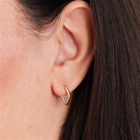 Real Gold Plated Cubic Zirconia Leaf Hoop Earrings