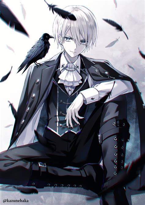 Download wallpaper 2000x2824 guy, smile, raven, feathers, anime, art hd ...