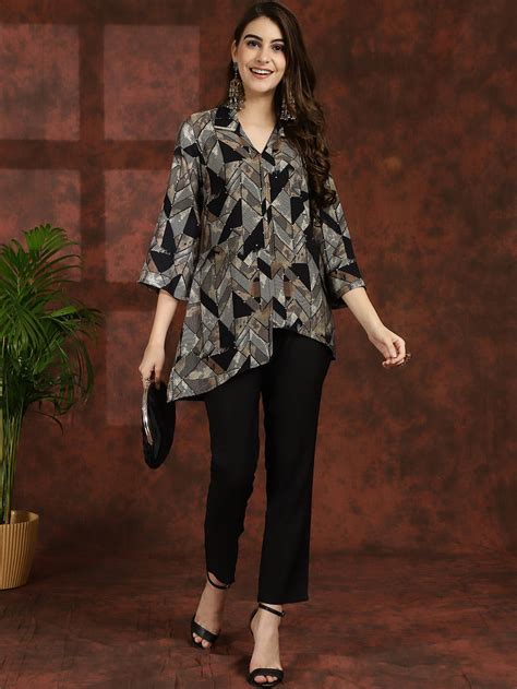 Black Abstract Printed Premium Chanderi Co-ord set – Claura Designs Pvt ...