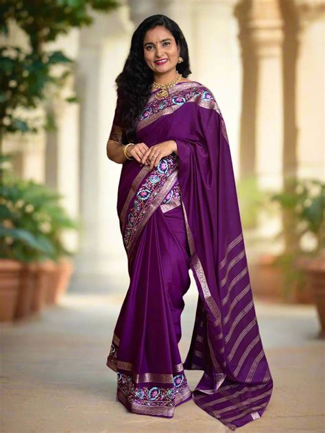Semi Mysore Crepe (Floral Embroidery, Floral Bentex Border) – Hema ...