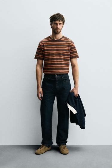 JACQUARD STRIPED T-SHIRT - Brown | ZARA India