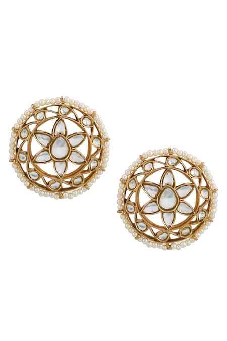 Buy Gold Plated Kundan And Pearls Stud Earrings by Ajooni Jewels Online ...