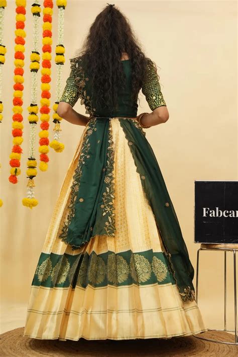 Women's Woven Design zari work Half Saree with Handwork Blouse and Dup ...