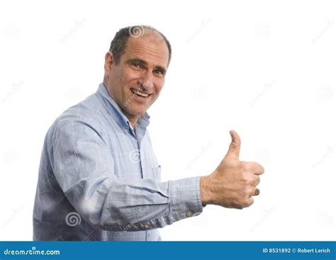 Smiling Man with Thumbs Up Positive Sign Stock Photo - Image of middle ...
