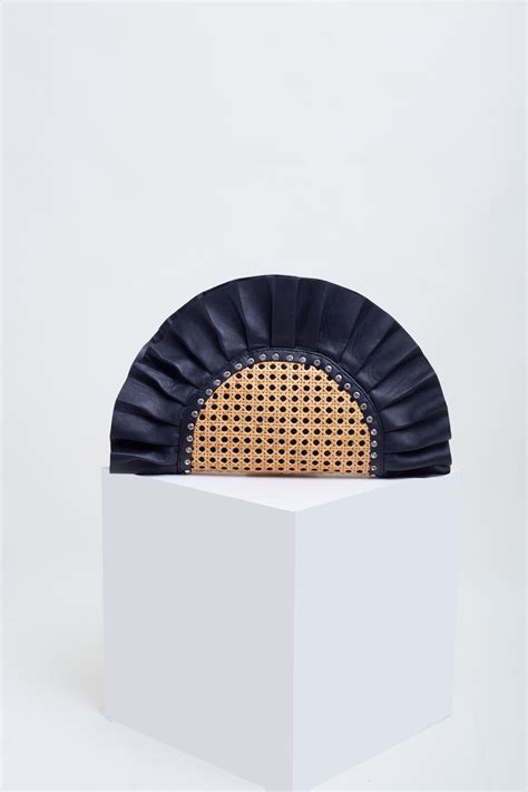 Black Frill Leather Oddbeat Clutch Bag - Premium Rattan & Rhinestone ...